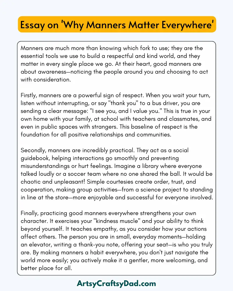 'Why Manners Matter Everywhere' - 300 Words  Essay for Grades 8 to 10 Students
