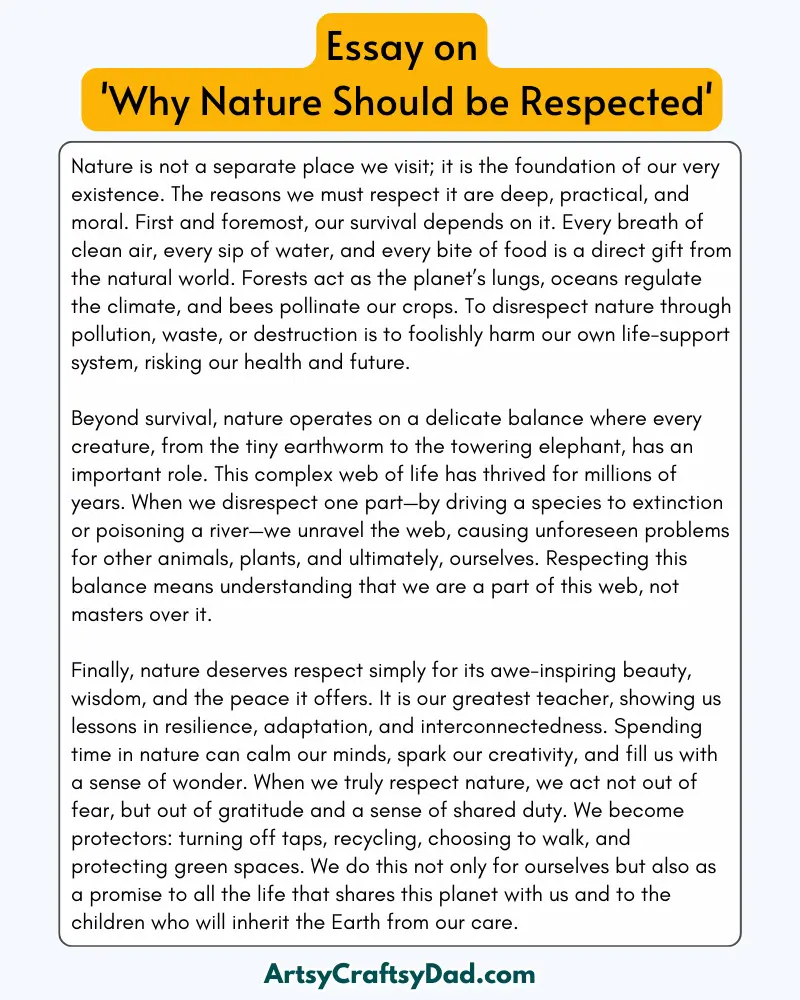 'Why Nature Should be Respected' - 300 Words  Essay for Grade 9 to 10 Students