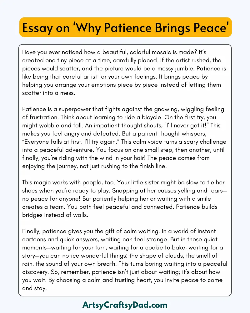 'Why Patience Brings Peace' – 300 Words Essay for Grades 8 to 10 Students