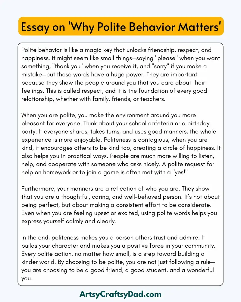 'Why Polite Behavior Matters' – 300 Words Essay for Grades 6 to 10 Students