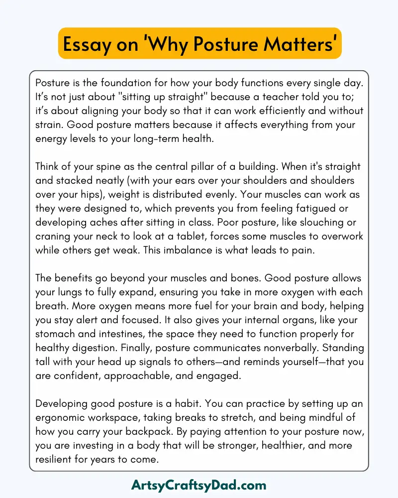 'Why Posture Matters' - 300 Words  Essay for Grades 9 to 10 Students