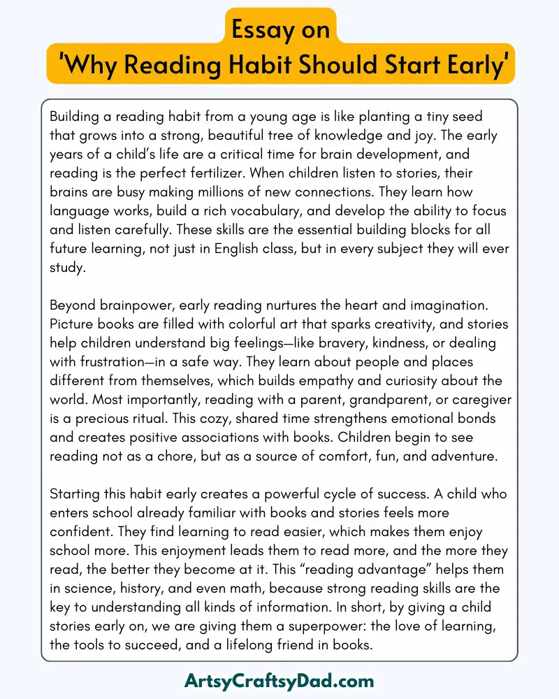'Why Reading Habit Should Start Early' – 300 Words Essay for Grades 8 to 10 Students
