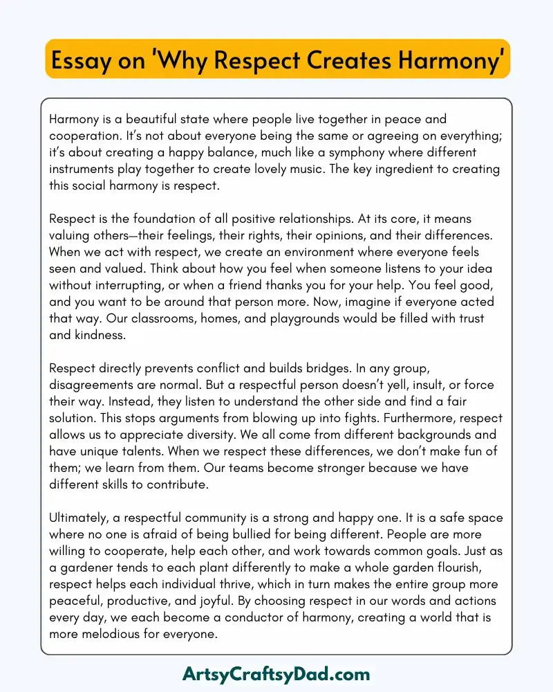'Why Respect Creates Harmony' – 300 Words Essay for Grades 8 to 10 Students