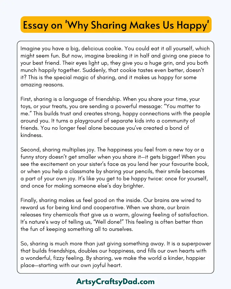 'Why Sharing Makes Us Happy' – 300 Words Essay for Grades 8 to 10 Students