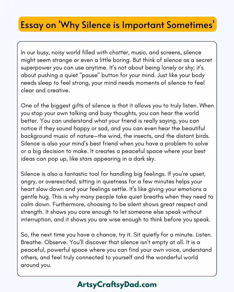 'Why Silence is Important Sometimes' - 300 Words  Essay for Grades 8 to 10 Students