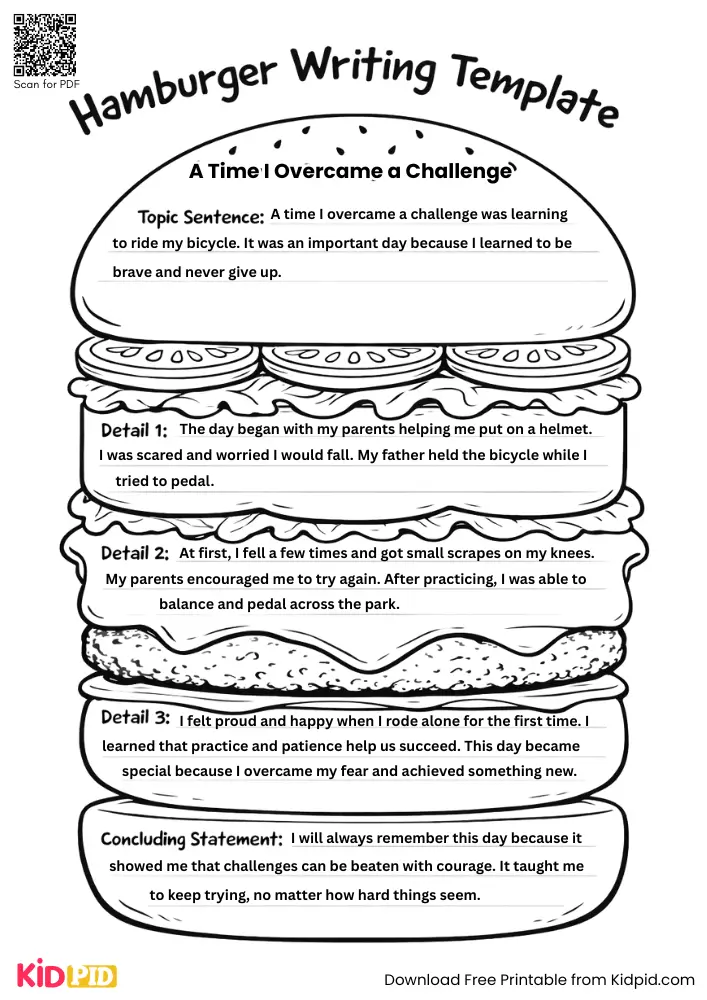 Hamburger Paragraph on 'A Time I Overcame a Challenge' (Free Template)