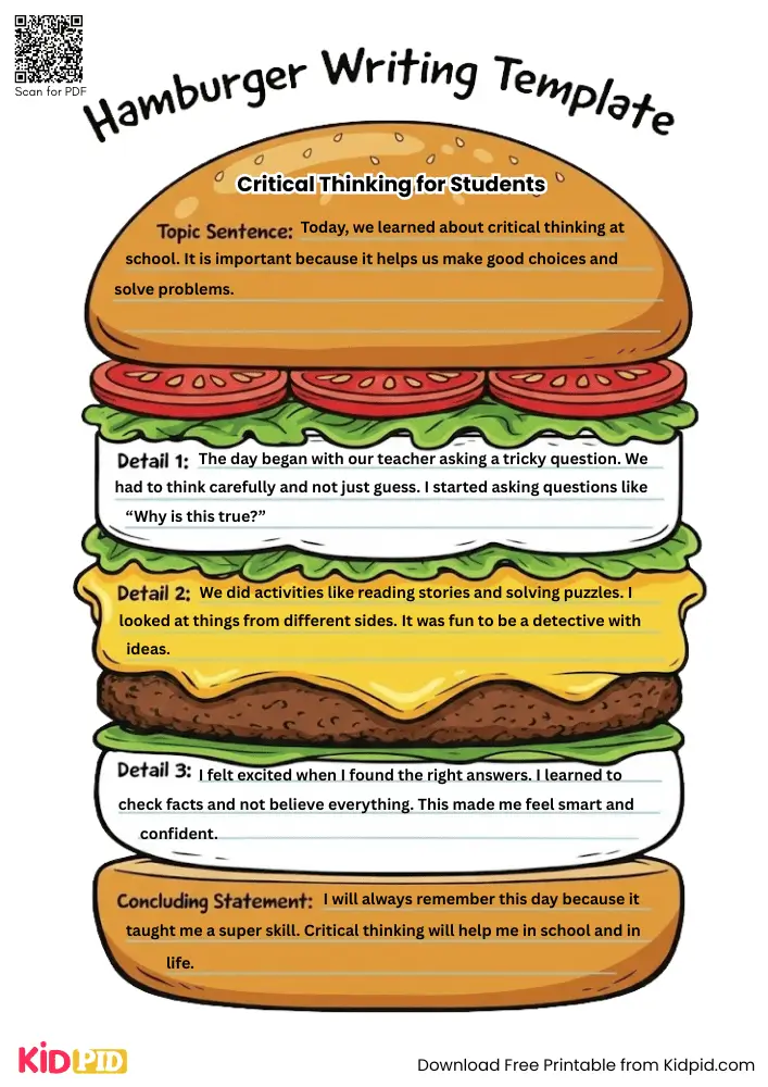 Hamburger Paragraph on 'Critical Thinking for Students' (Free Template)