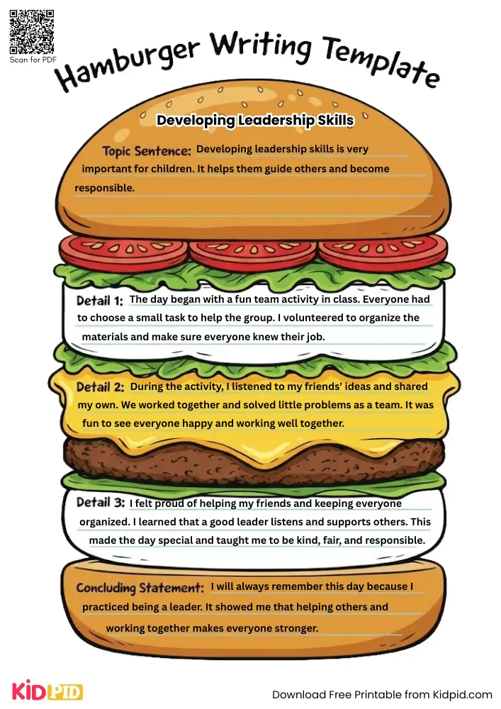 Hamburger Paragraph on 'Developing Leadership Skills' (Free Template)