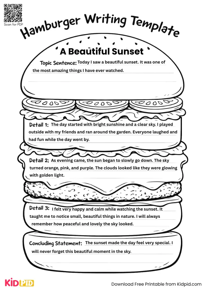 Hamburger Paragraph on 'A Beautiful Sunset' (Free Template)