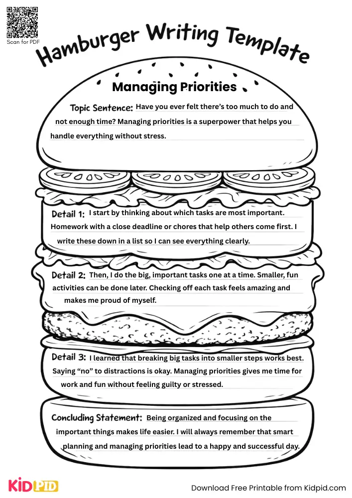 Hamburger Paragraph on 'Managing Priorities' (Free Template)