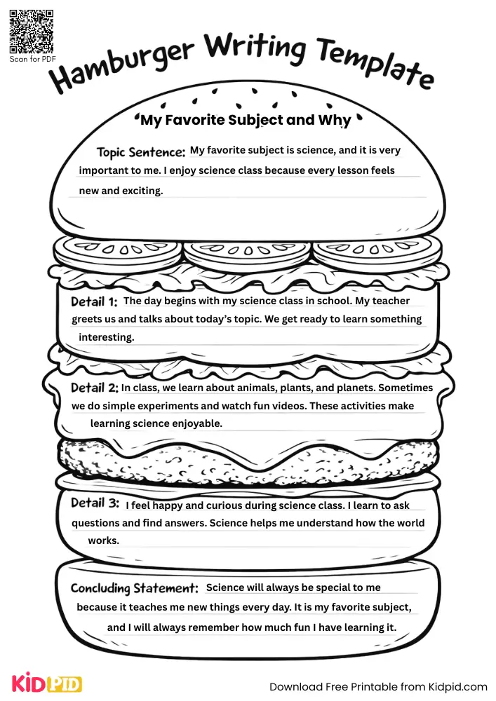 Hamburger Paragraph on 'My Favorite Subject and Why' (Free Template)