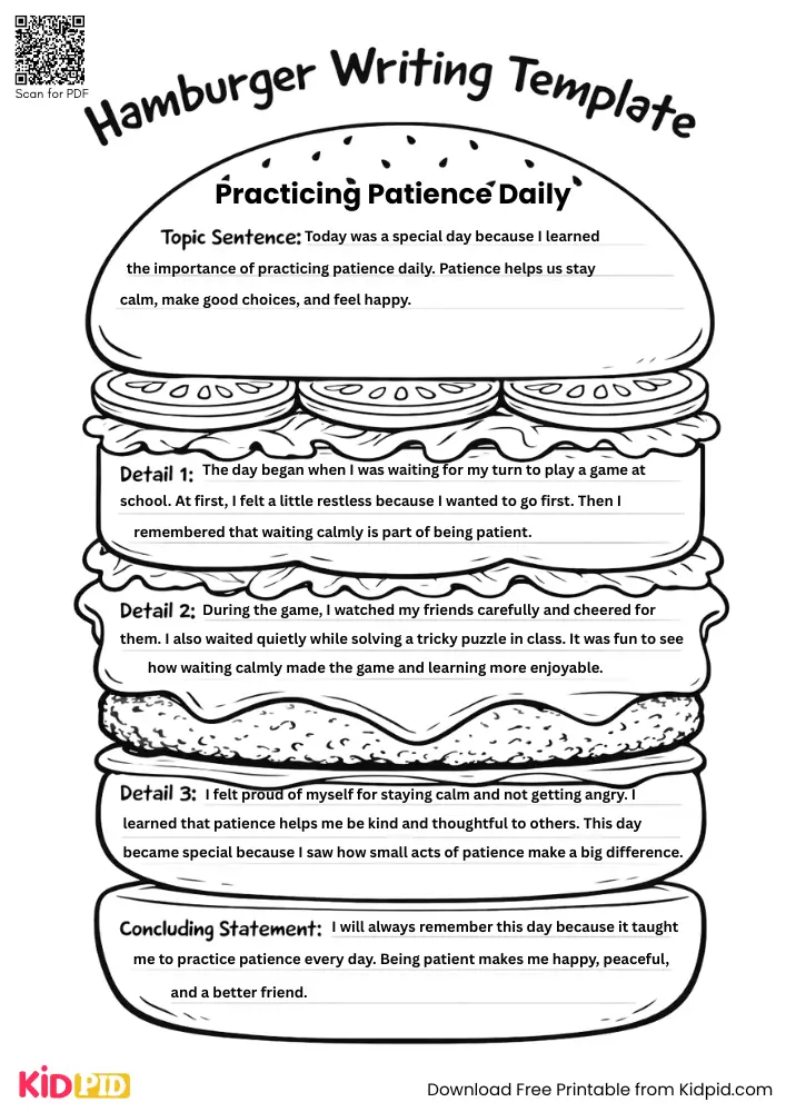 Hamburger Paragraph on 'Practicing Patience Daily' (Free Template)