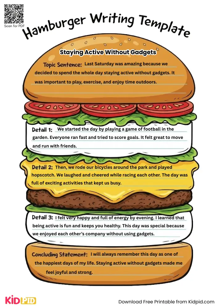 Hamburger Paragraph on 'Staying Active Without Gadgets' (Free Template)