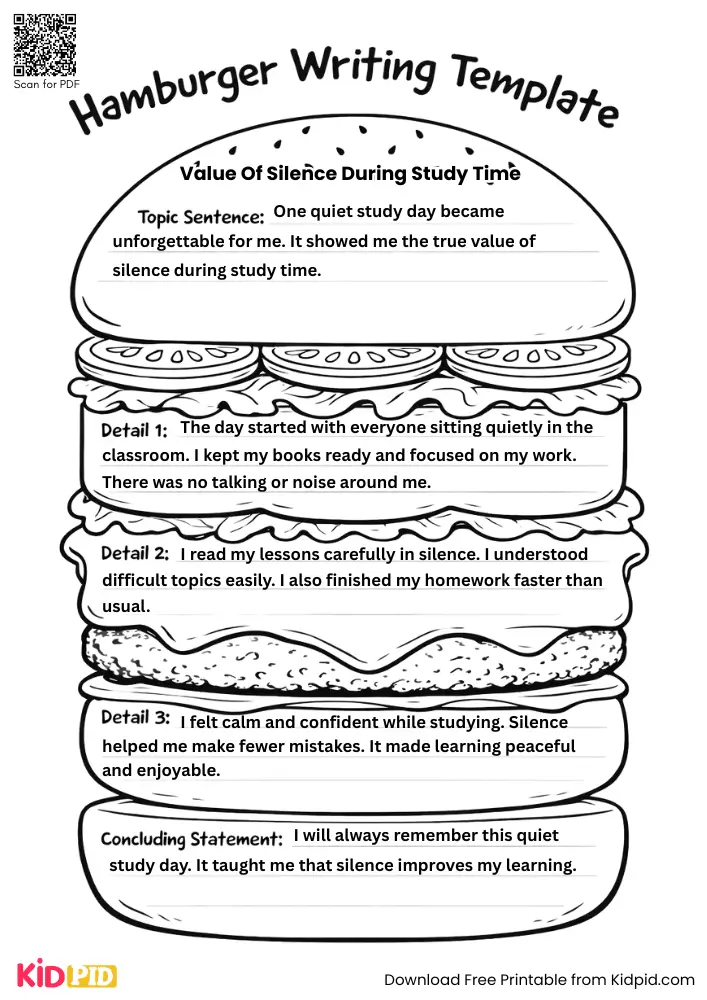 Hamburger Paragraph on 'Value of Silence During Study Time' (Free Template)