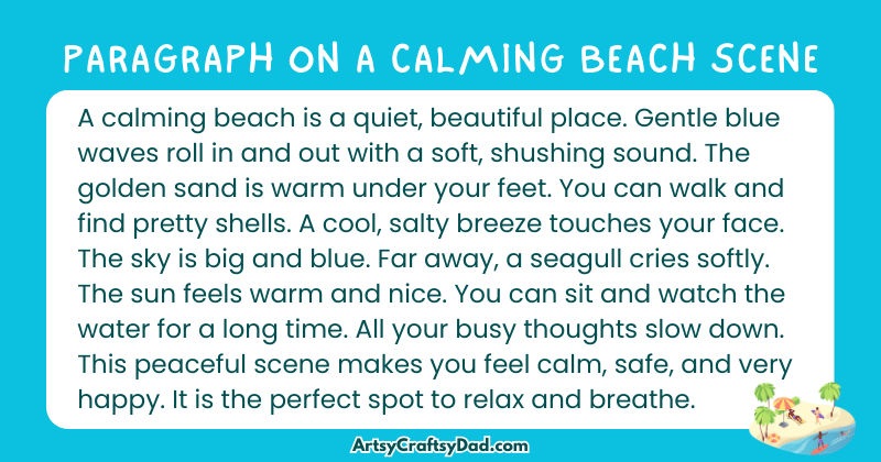 Essay & Paragraph on A Calming Beach Scene for Grades 2 to 10
