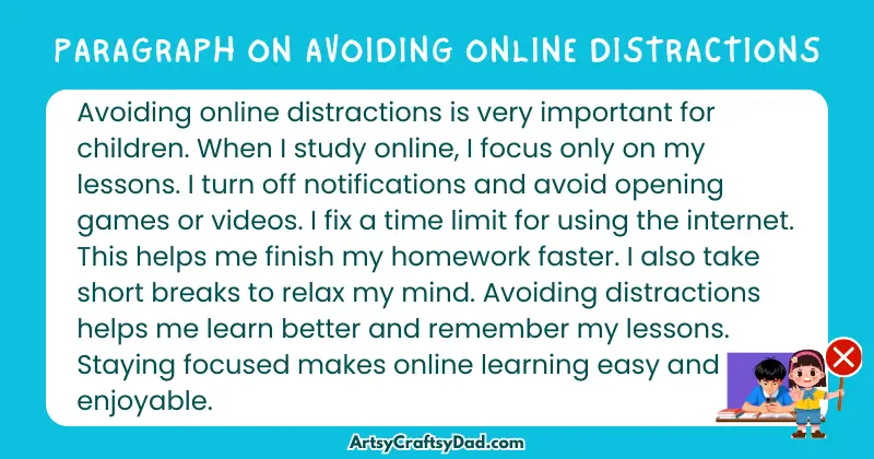 Essay & Paragraph on Avoiding Online Distractions for Grades 3 to 10
