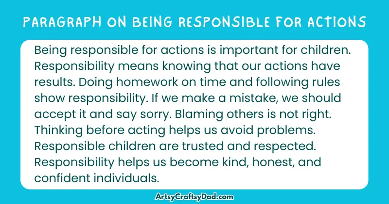 Essay & Paragraph on Being Responsible for Actions for Grades 3 to 10