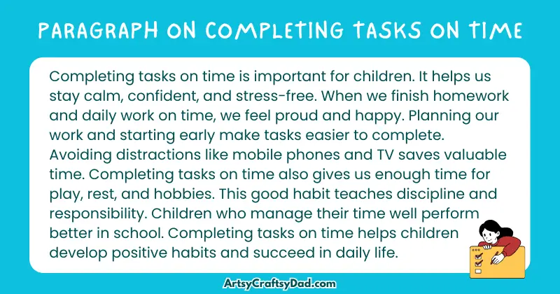 Essay & Paragraph on Completing Tasks on Time for Grades 3 to 10