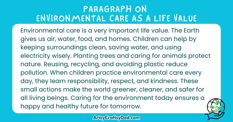 Essay & Paragraph on Environmental Care as a Life Value for Grades 3 to 8