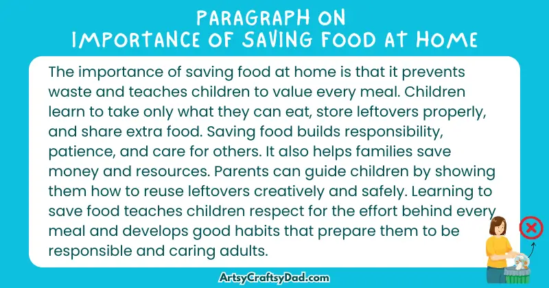 Essay & Paragraph on Importance of Saving Food at Home for Grades 2 to 8