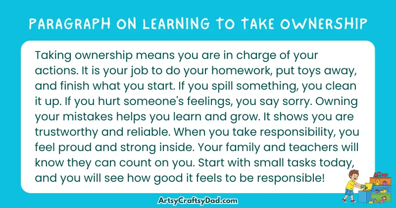 Essay & Paragraph on Learning to Take Ownership for Grades 2 to 10 Students