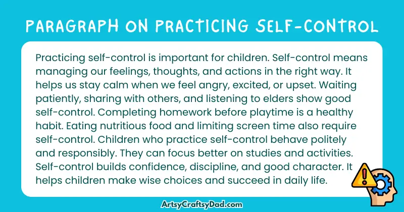 Essay & Paragraph on Practicing Self-Control for Grades 2 to10