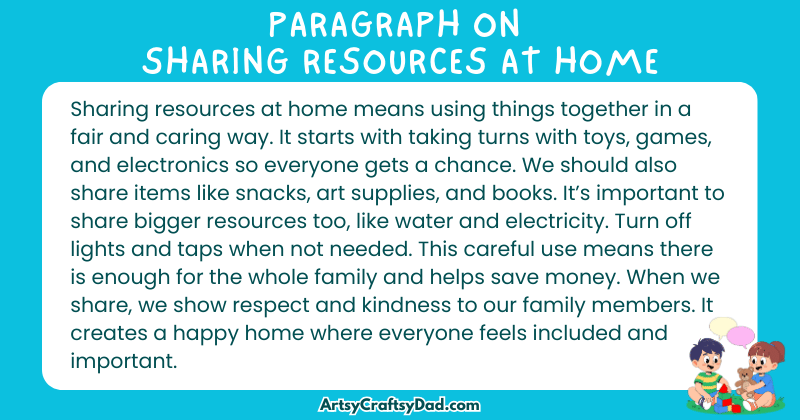 Essay & Paragraph on Sharing Resources at Home for Grades 3 to 9