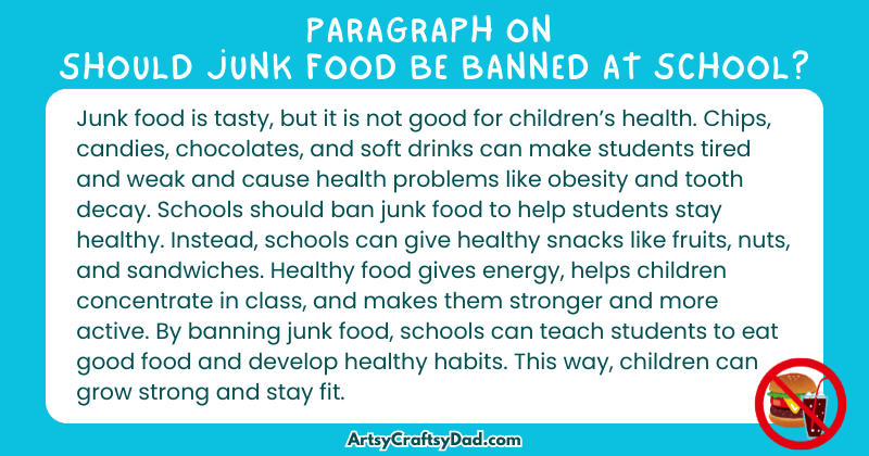 Essay & Paragraph on Should Junk Food be Banned at School? Grades for 3 to 10
