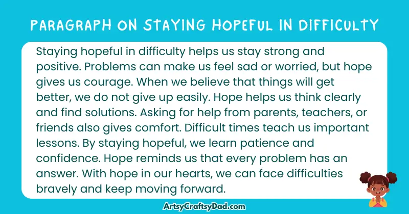 Essay & Paragraph on Staying Hopeful in Difficulty for Grades 2 to 10