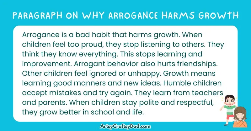 Essay & Paragraph on Why Arrogance Harms Growth for Grades 3 to 10