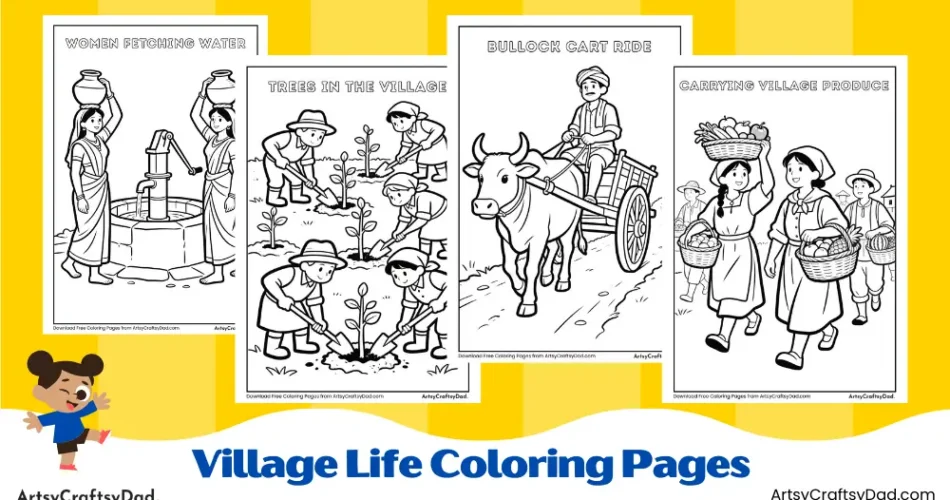 Village Life Coloring Pages for Kids