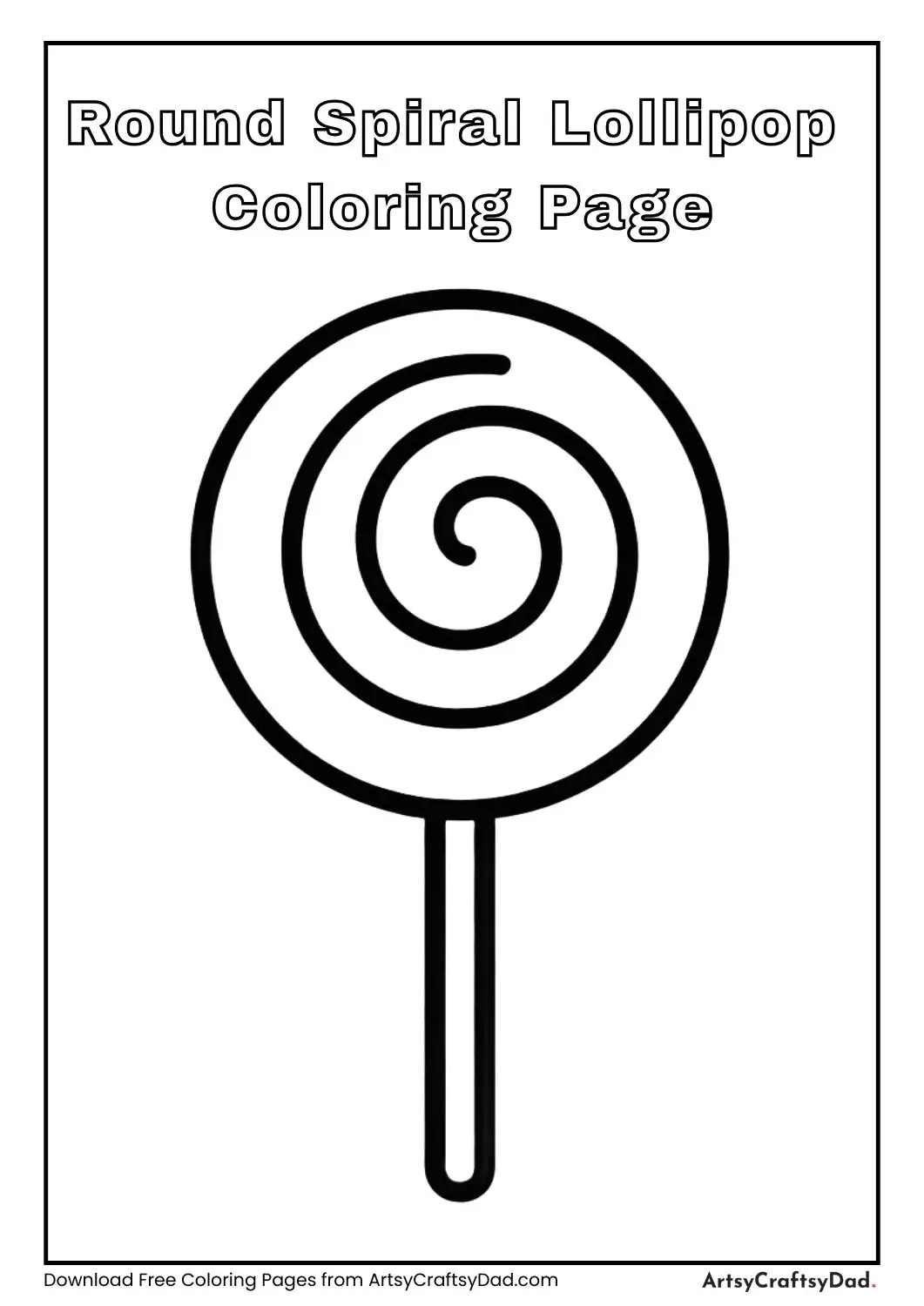 Round spiral lollipop black and white coloring page for kids