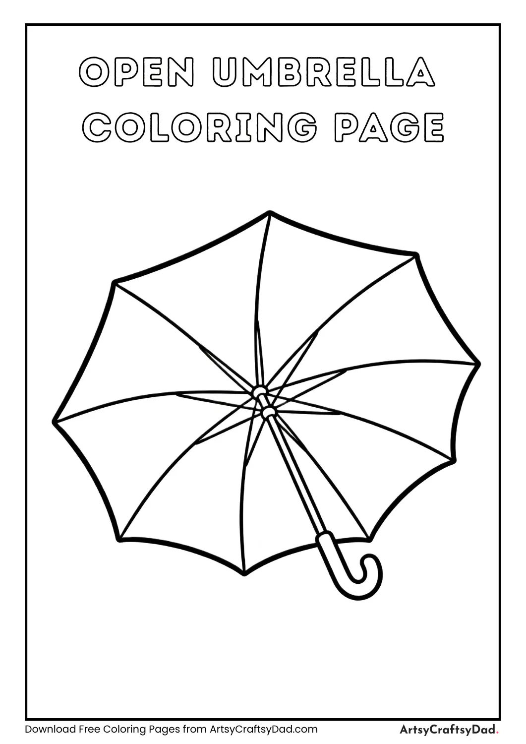 Simple open umbrella black and white coloring page for kids