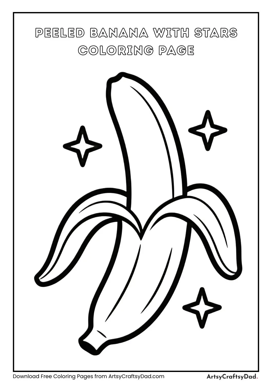 Peeled banana with stars coloring page for kids