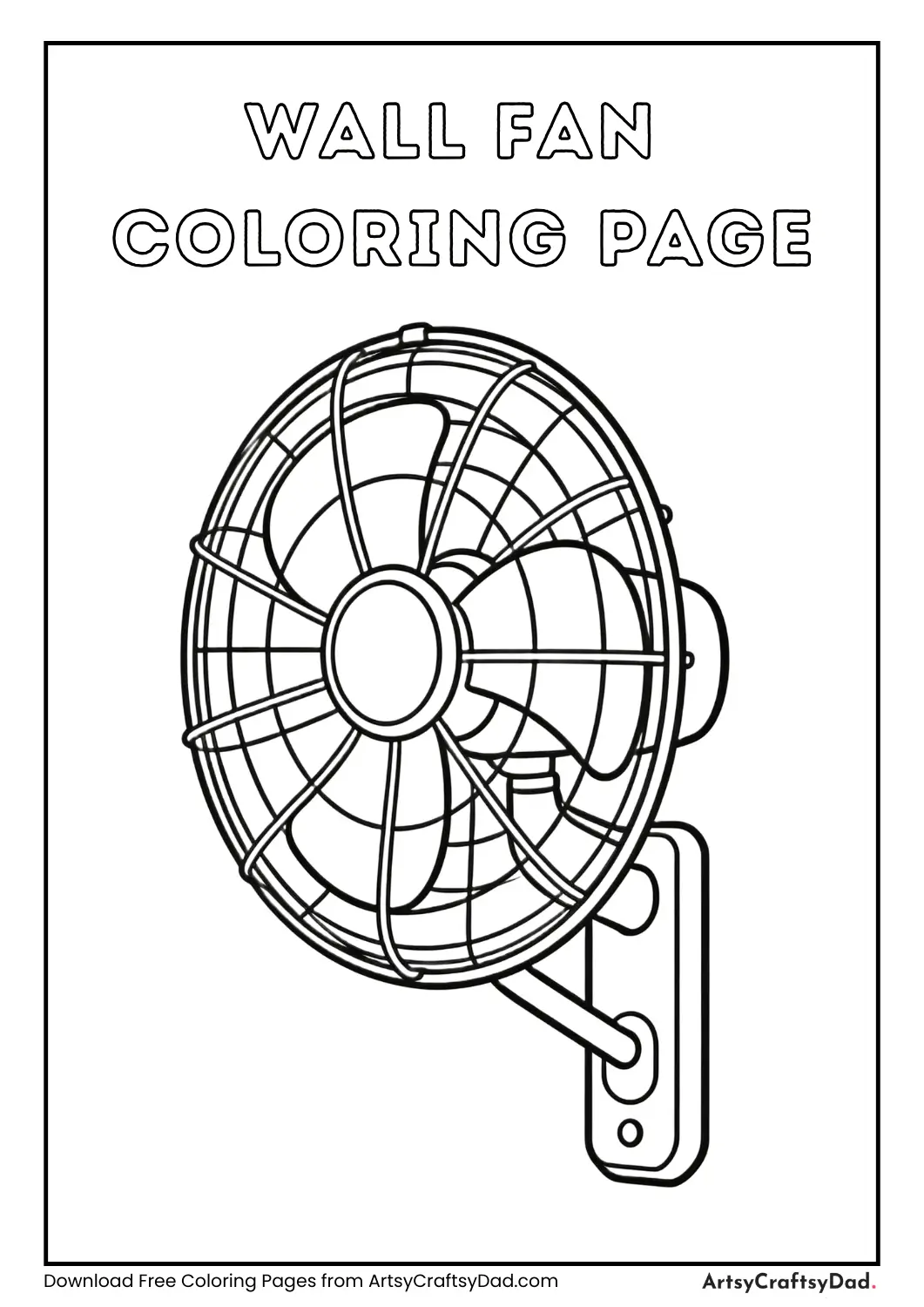 Wall-mounted fan black and white coloring page for kids