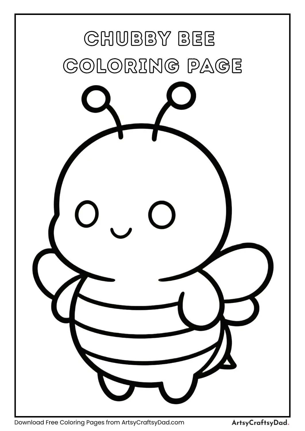 Cute chubby bee black and white coloring page