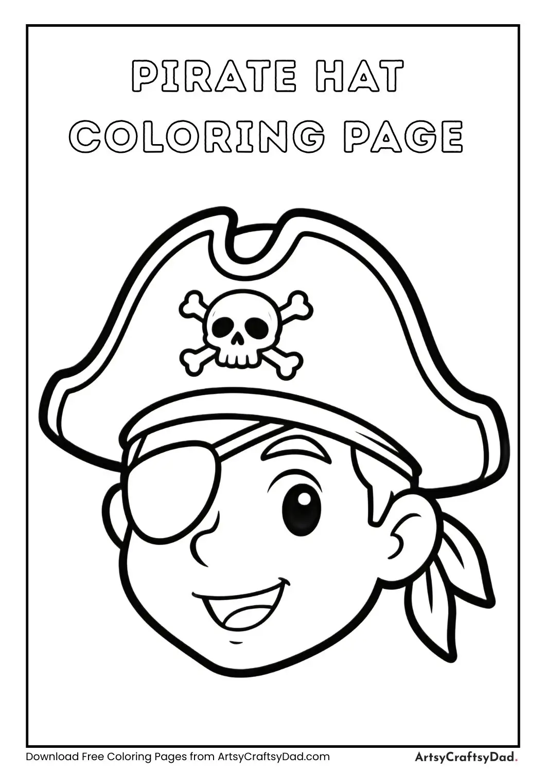 Pirate hat coloring page with skull symbol