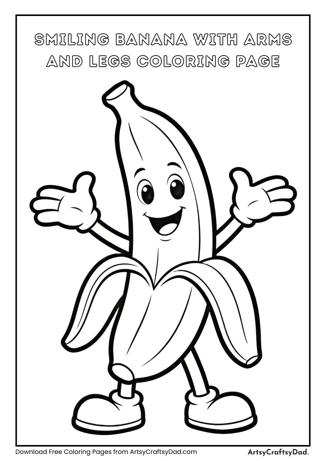 Smiling banana with arms and legs coloring page