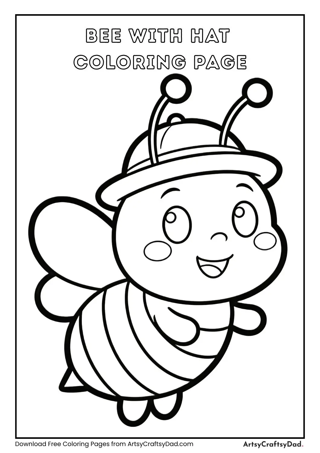 Bee with hat coloring page for children