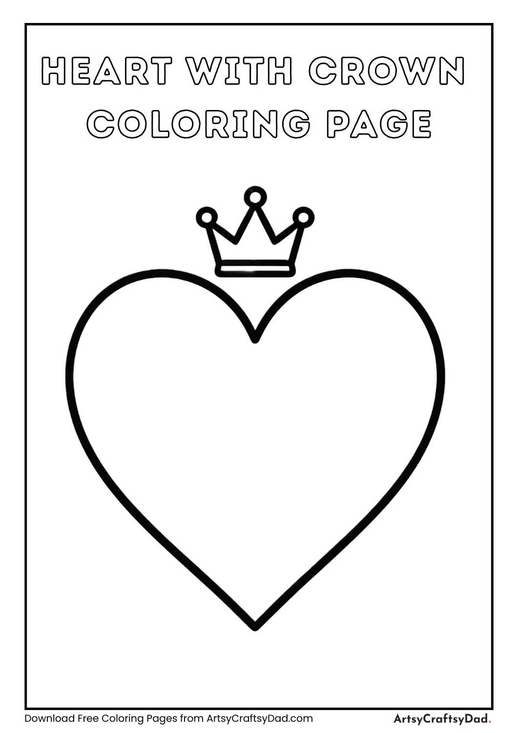Heart wearing crown black and white coloring page