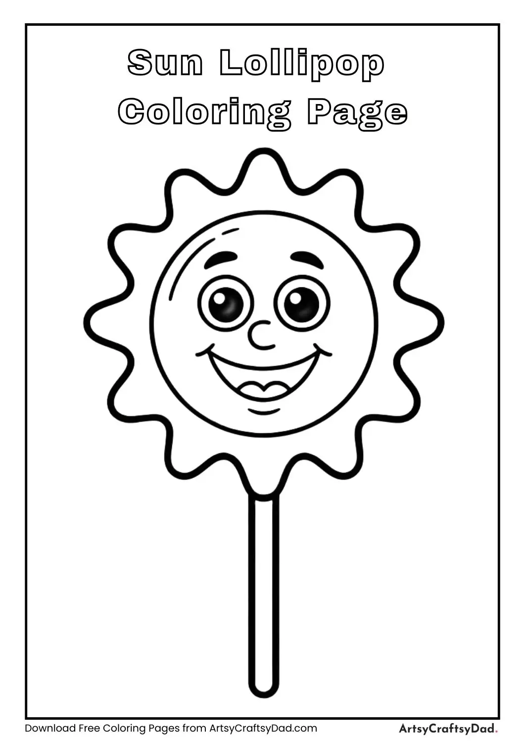 Sun shaped lollipop black and white coloring page