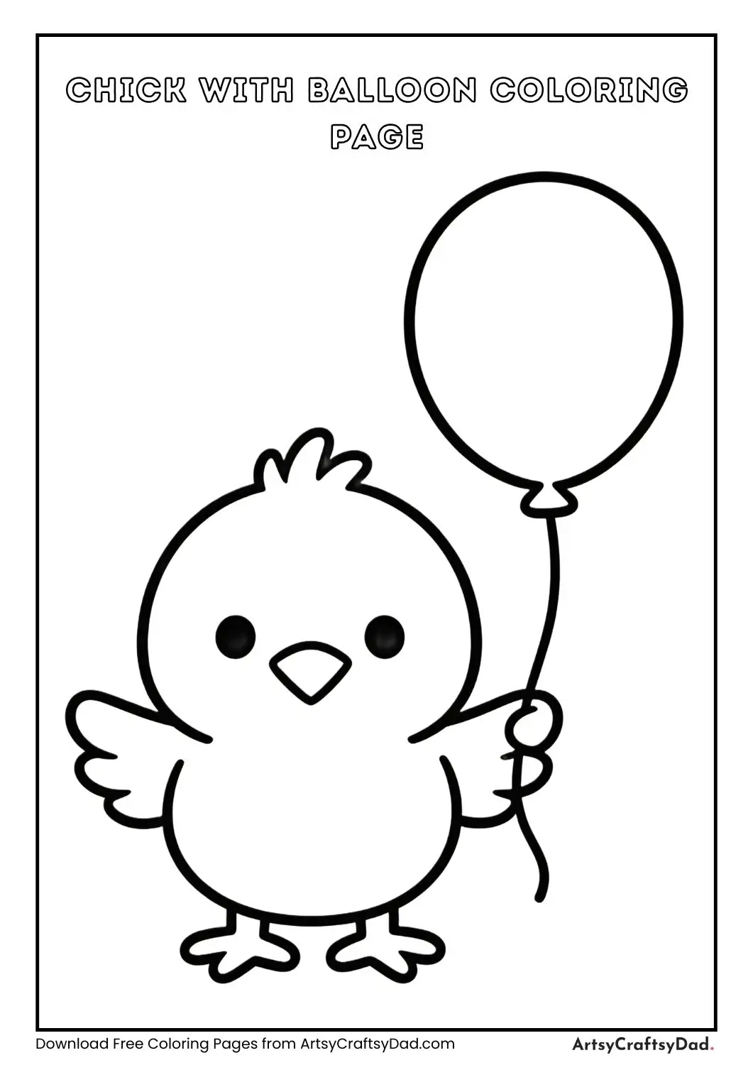 Chick holding a balloon, easy coloring page for kids