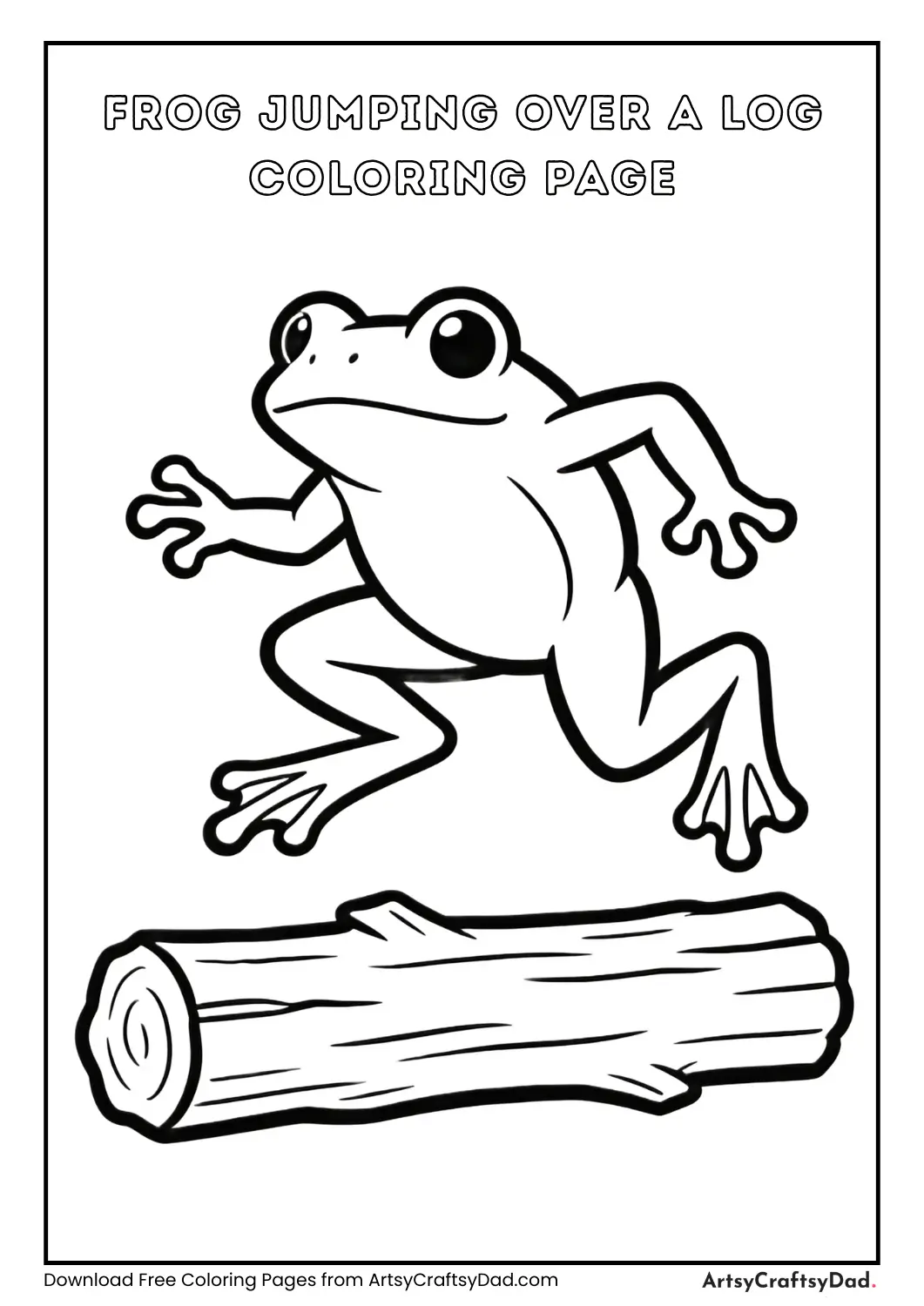 Frog jumping over a log simple coloring page