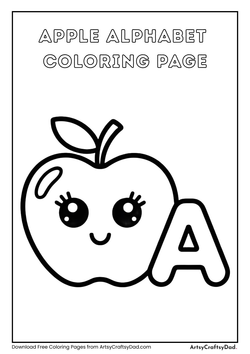 apple with alphabet A coloring page