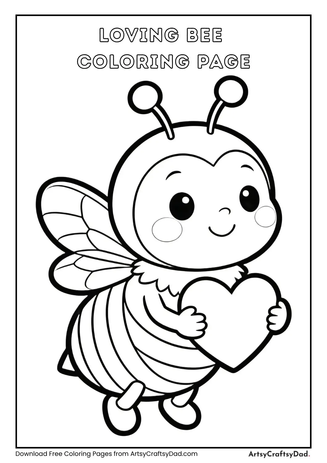 Bee holding heart coloring page for kids