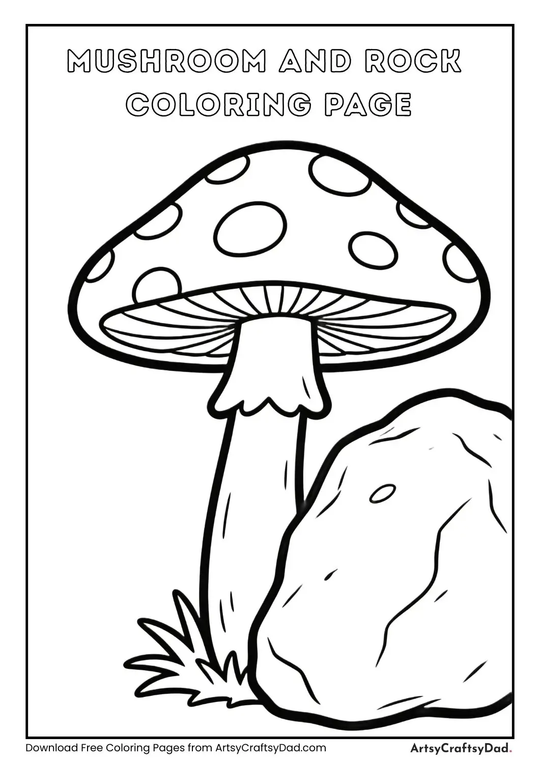 Mushroom near rock black and white coloring page