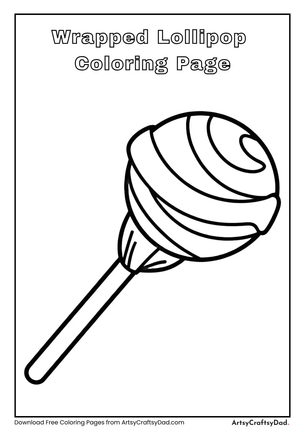 Wrapped lollipop black and white coloring page for kids