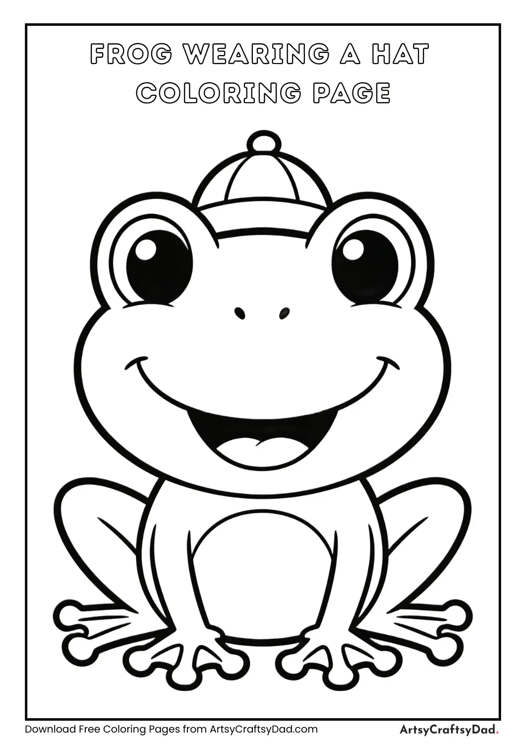 Frog wearing a hat simple coloring page