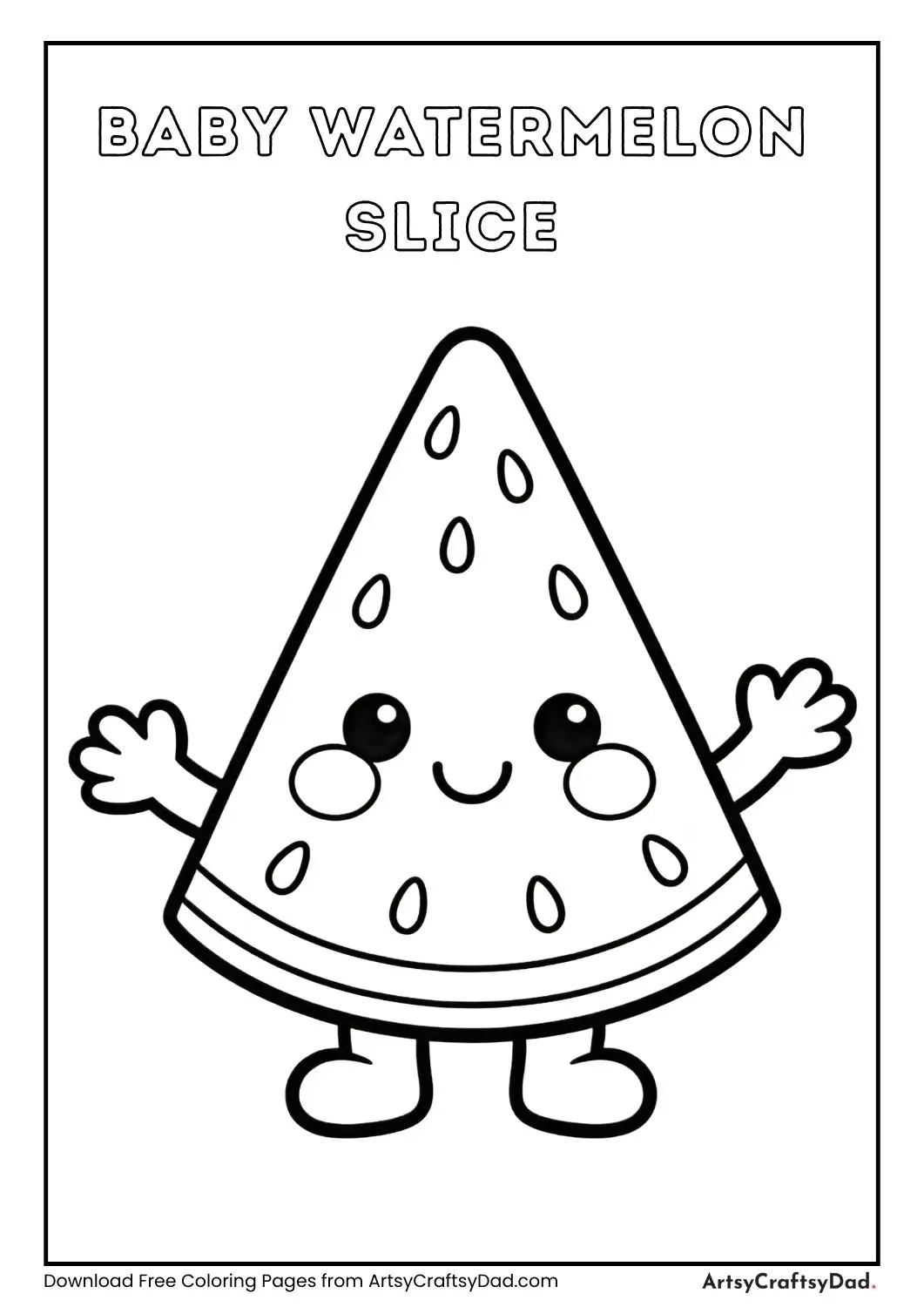 Cute baby watermelon slice coloring page