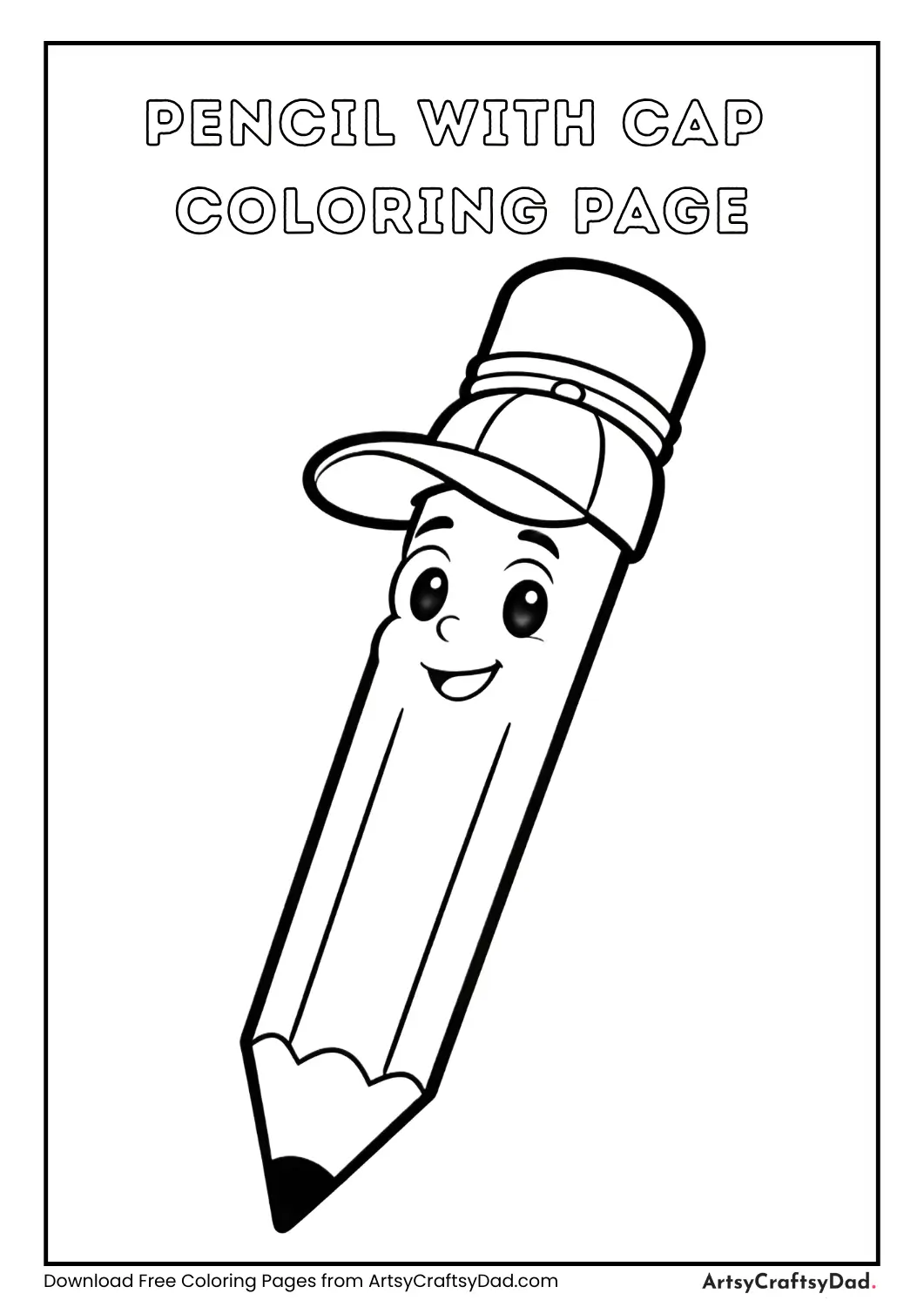 Pencil wearing cap cartoon coloring page